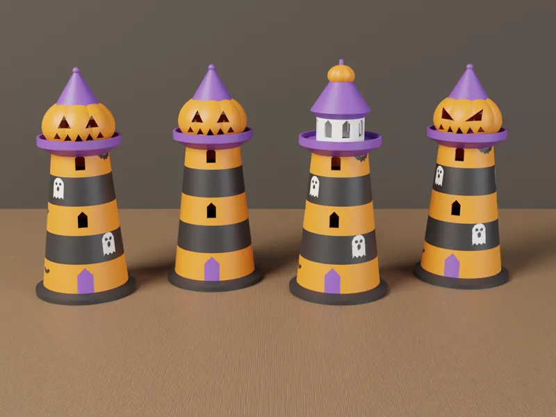 Halloween-Leuchttürme mit Kürbis-Laterne